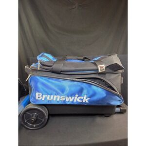 Brunswick Double Ball Bowling Bag‎ Rolling 2 Ball Roller Blue Black Wheels